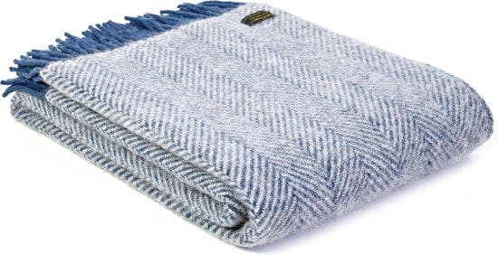 MoodCompanyNL - Plaid Visgraat Blauw en Zilvergrijs - 150x183 - Nieuw Wol - Tweedmill UK - 5060674571034