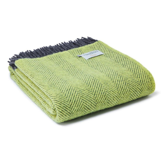 MoodCompanyNL - Plaid Visgraat Heldergroen met Donkergrijs - 150x183 - Nieuw Wol - Tweedmill UK - 5060958302804