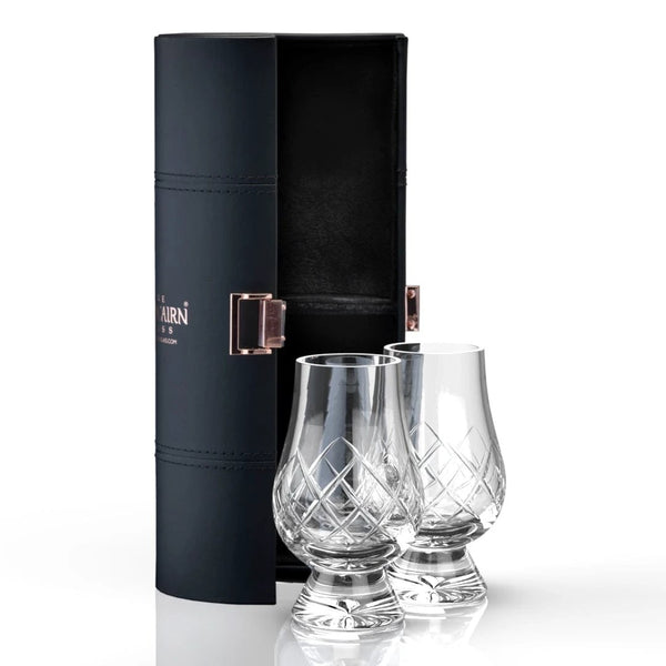 Reisset met 2 Cut Whiskyglazen - Leren houder - Loodkristal - Glencairn Crystal Scotland by MoodCompanyNL
