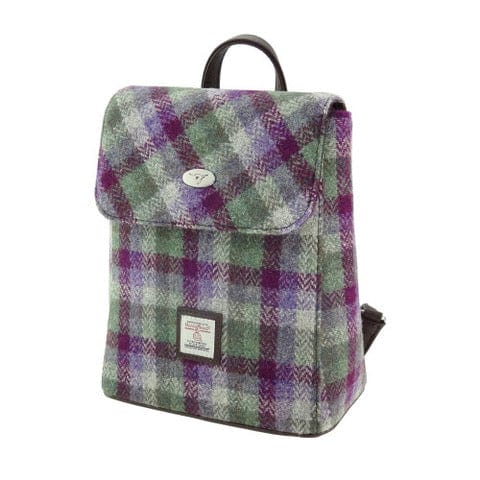 MoodCompanyNL - Rugzak Tummel Paars met Groen Klein Geblokt - Mini - 26x21x12 - Harris Tweed - Glen Appin of Scotland - 5060959027331