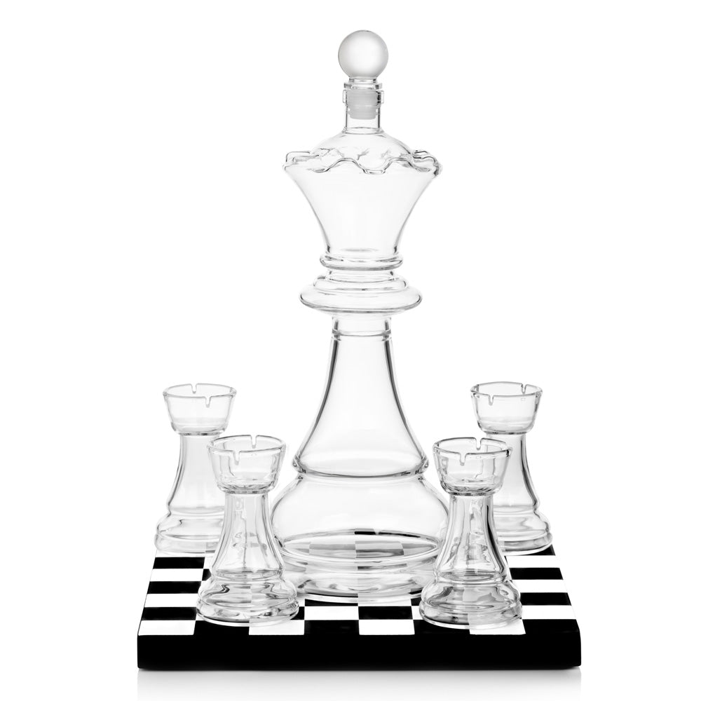 Schaak karaf set met koningin-karaf, 4 toren-shotglazen en schaakbord - Bar Originale by MoodCompanyNL