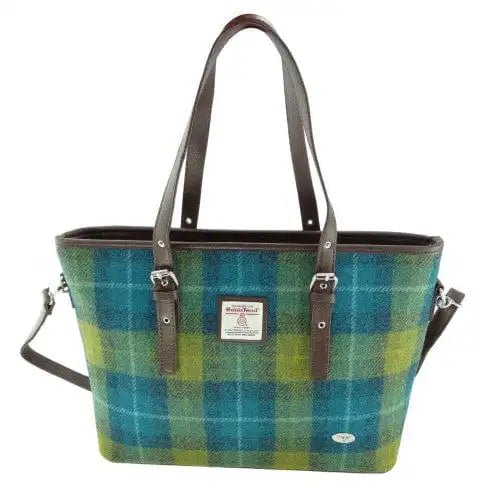 MoodCompanyNL - Schoudertas Spey Tote bag Zeeblauw en Limegroen - Groot - Ritssluiting - Harris Tweed - Glen Appin of Scotland - 5060631378850