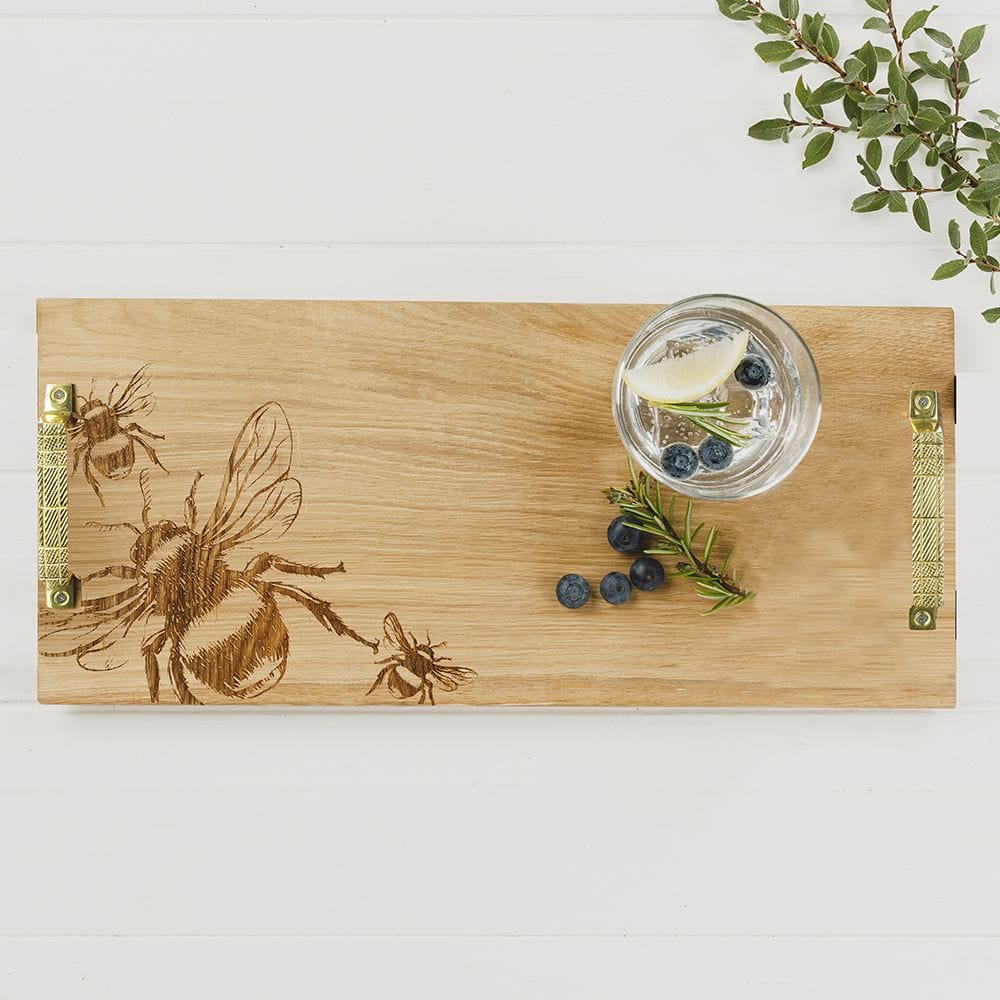 MoodCompanyNL - Serveerplank Bijen met Goudkleurige Handvatten - 45x20 - Schots Eikenhout - Scottish Made - 5060718718142