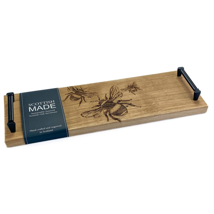 MoodCompanyNL - Serveerplank met stalen handvatten Bijen - 45x15 - Schots Eikenhout - Scottish Made - 5060949550160