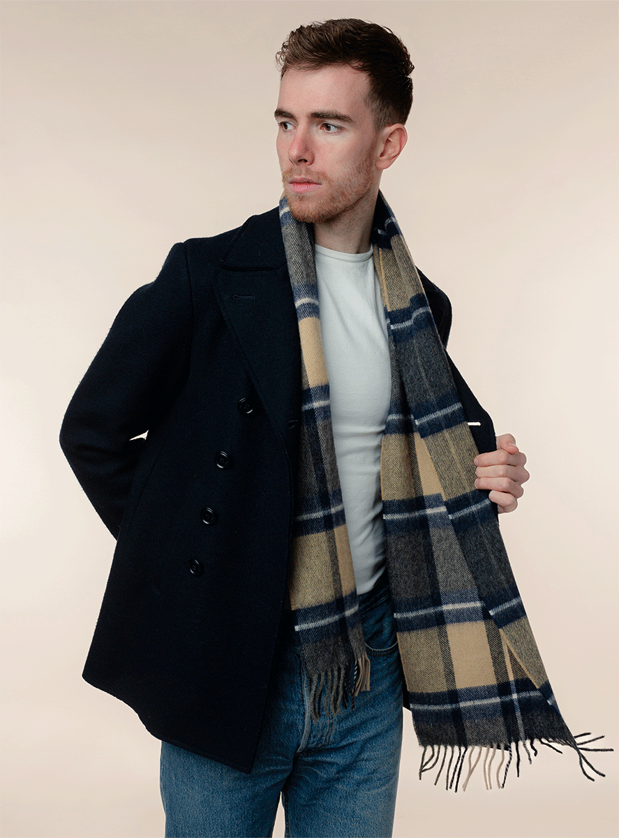 MoodCompanyNL - Sjaal Madison Blauw (Navy) Camel - Meriono Lamswol - 25 x 190 - Bronte by Moon Scotland - 6095638074039