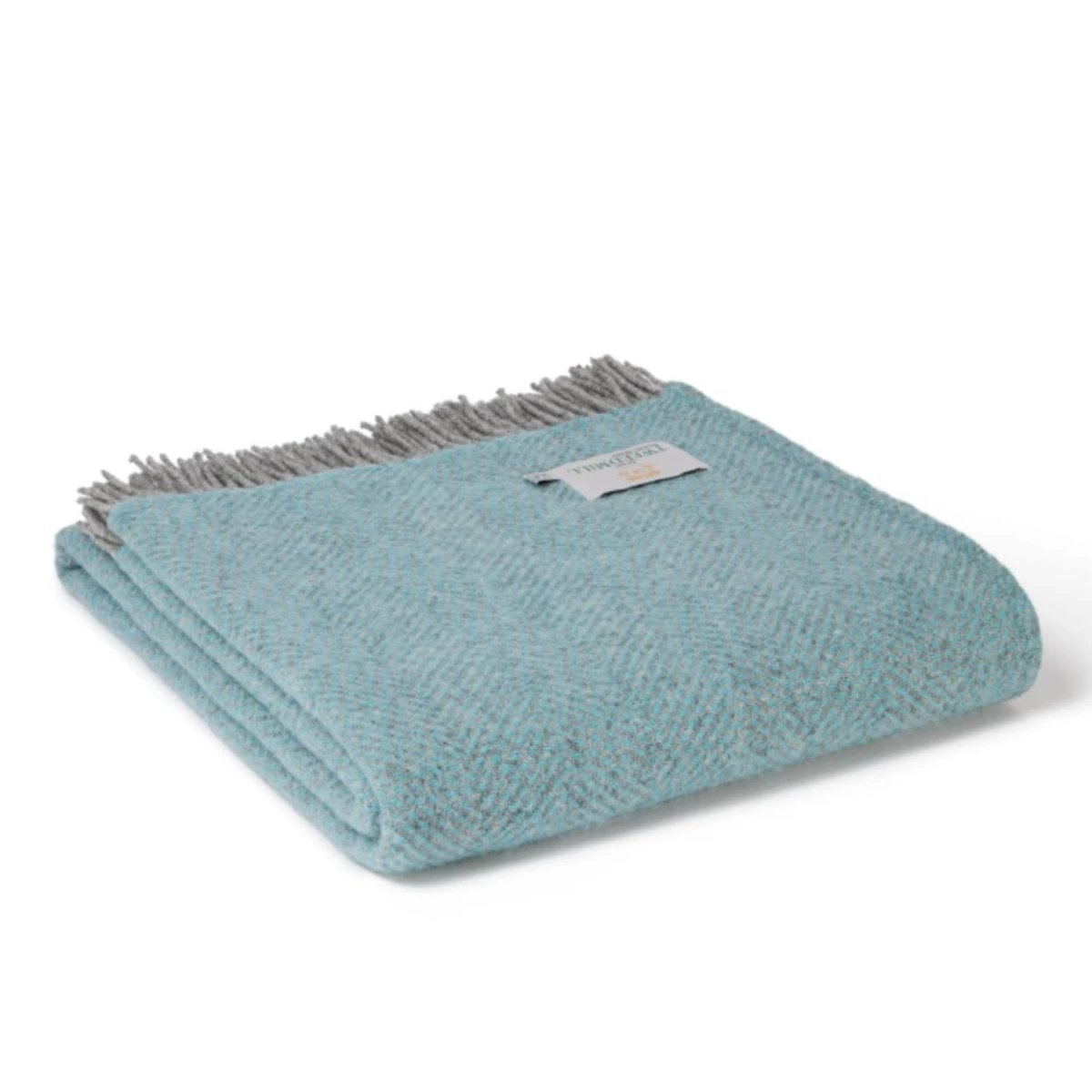 Sprei Visgraat Muntgroen met Grijs - 140x240 - Nieuw Wol - Tweedmill UK by MoodCompanyNL