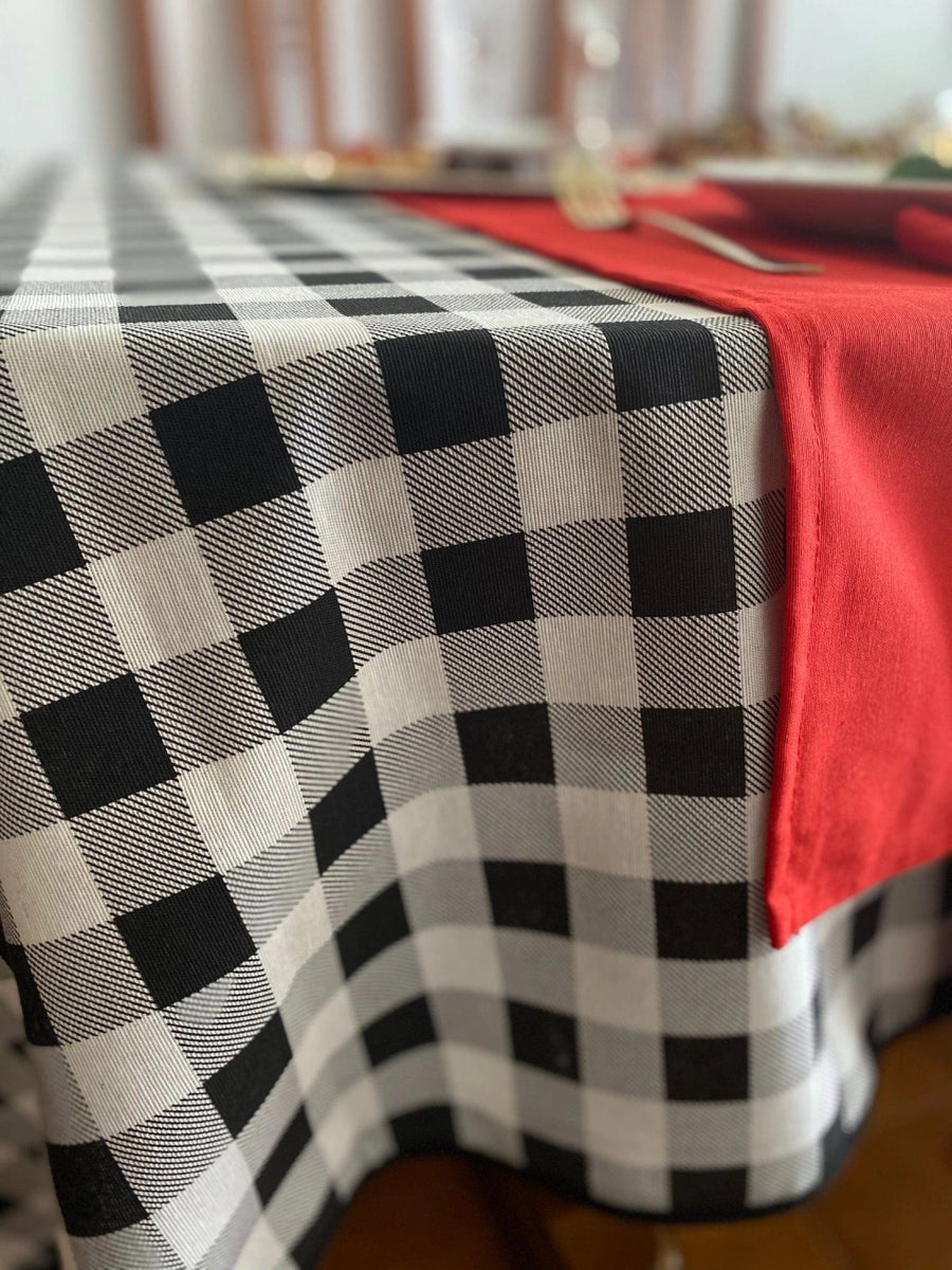 MoodCompanyNL - Tafelkleed Zwart Wit geblokt XL - 140x300 - Katoen - Mood Company - 6095634627604