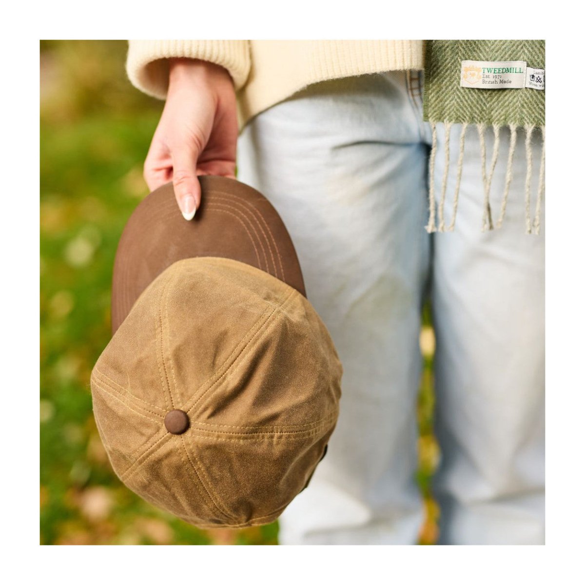 Mood Company - Wax Baseball Cap Sand – Waxed Cotton Pet met Leren Klep (Made in UK) - 