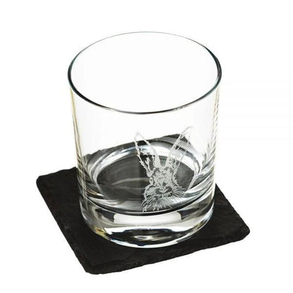 Whiskyglas Gegraveerd met Haas en leistenen onderzetter - Just Slate Company Scotland by MoodCompanyNL