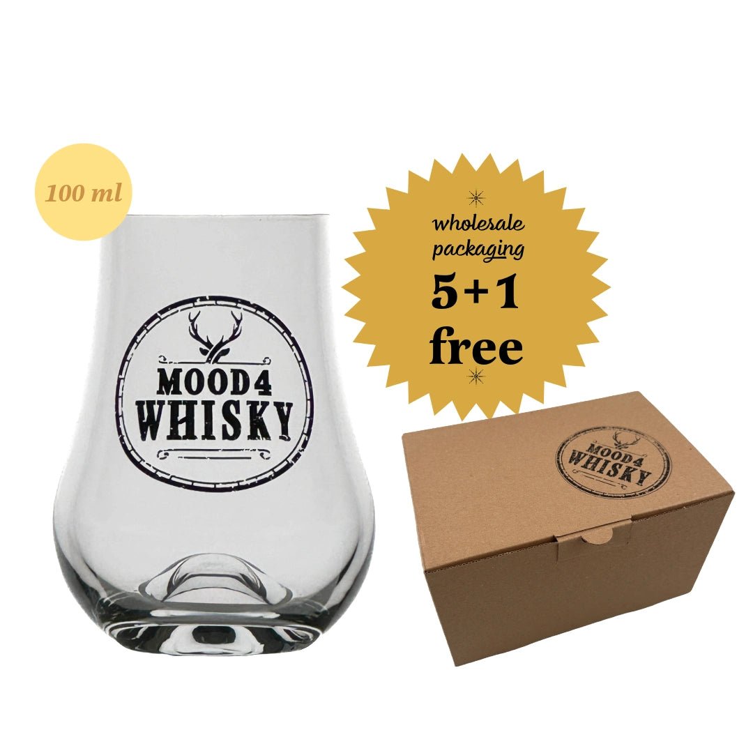 Mood Company - Whiskyglas 'Whisky Taster' met logo - 100 ml - proefglas - 5 +1 Gratis - Groothandelsverpakking - Mood4Whisky - 6151208910920