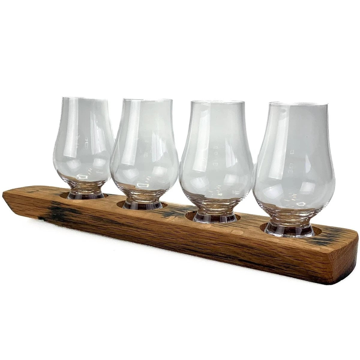 Whiskyglashouder van oude whiskyvaten met 4 Glencairn Whiskyglazen - Darach en Glencairn Crystal Scotland by MoodCompanyNL