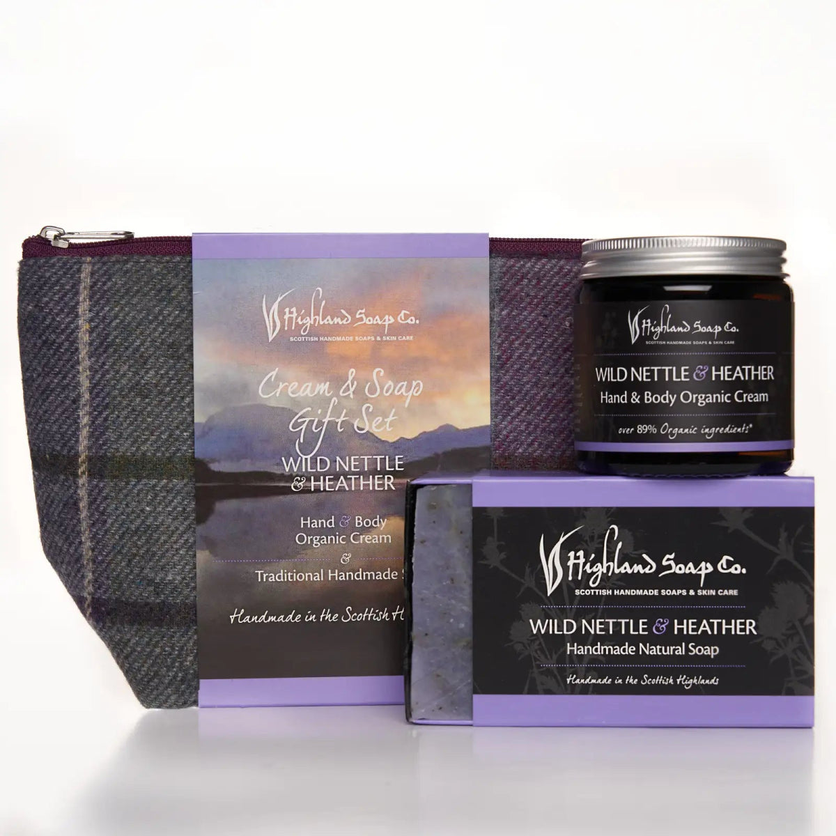 MoodCompanyNL - Wild Nettle & Heather – Kruidig & Zacht - Cadeauset Zeep & Crème – Zeep, Bodycrème & Toilettas - 5060614510352